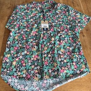Chubbies Performance Polo MENS L The Bloomerang Floral Parrots Shirt Top Golf